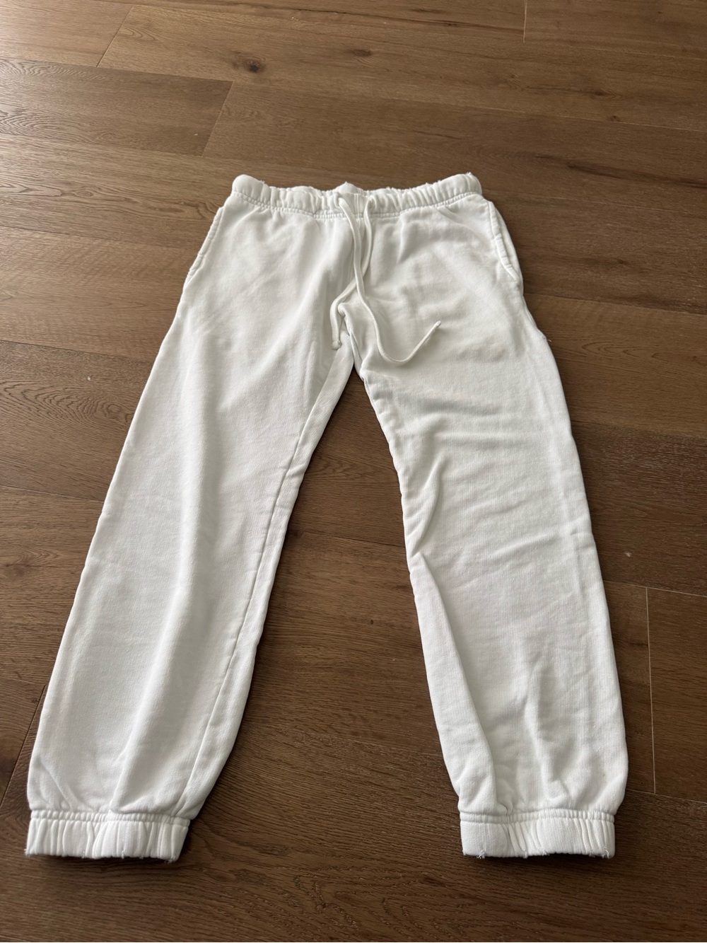 Women's White Fleece Jogger Pants - Elastic Waist & Cuffed Hems